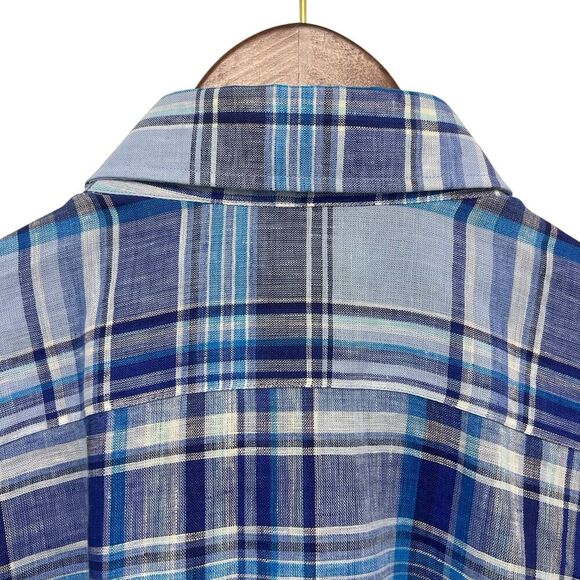 ETRO Button Down Dress Shirt  Vibrant Blue Plaid Check 100% Linen Men’s Size XL - Picture 5 of 9